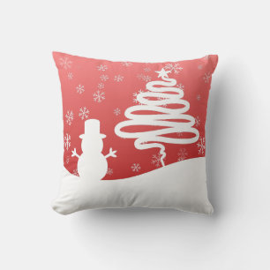 White Christmas Winter Wonderland Snowman Tree Cushion