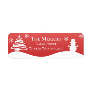 White Christmas Winter Wonderland Snowman Tree Return Address Label