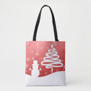 White Christmas Winter Wonderland Snowman Tree Tote Bag