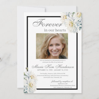 White Chrysanthemum Boho Funeral Memorial Service Invitation