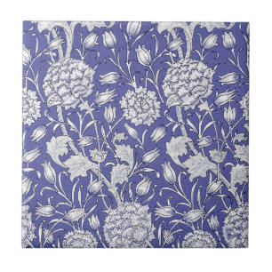 White Chrysanthemum Flower Purple Blue  Ceramic Tile