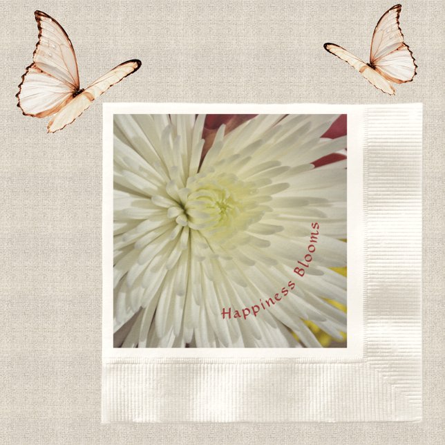 White Chrysanthemum Happiness Blooms Customisable Napkin (Creator Uploaded)