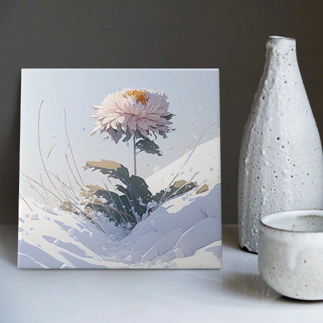 White Chrysanthemum Mountain Breaking Through Snow Ceramic Tile (Creator Uploaded)