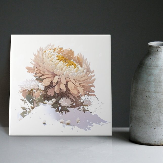 White Chrysanthemum Mountain Breaking Through Snow Ceramic Tile (Creator Uploaded)