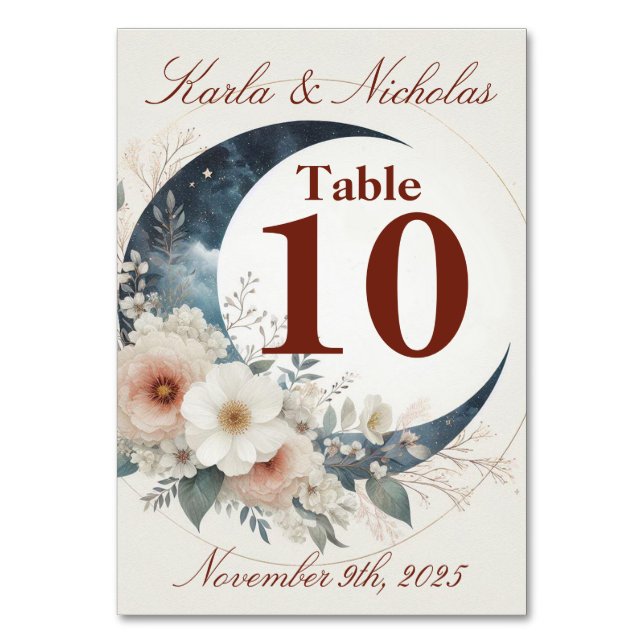 White & Cinnamon Moonflower Wedding Table Number (Front)