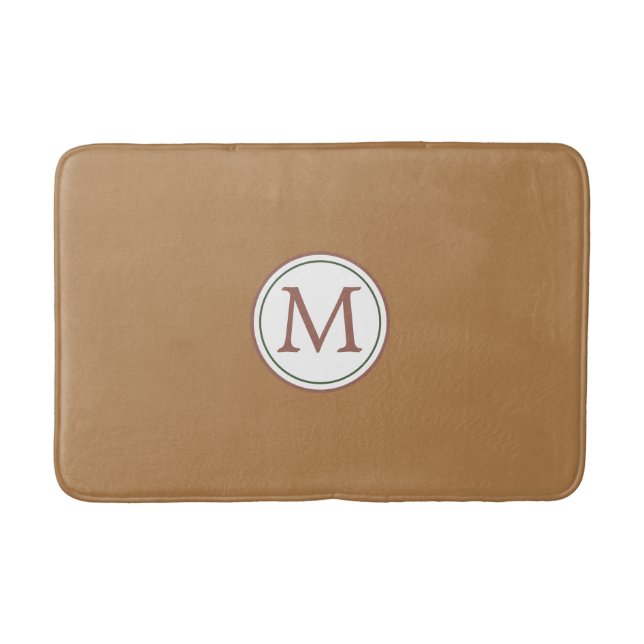White Circle Banner Monogram on Brown Bath Mat (Front)