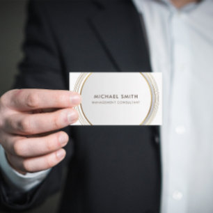 White Circle Frame Gold Lines Business Card