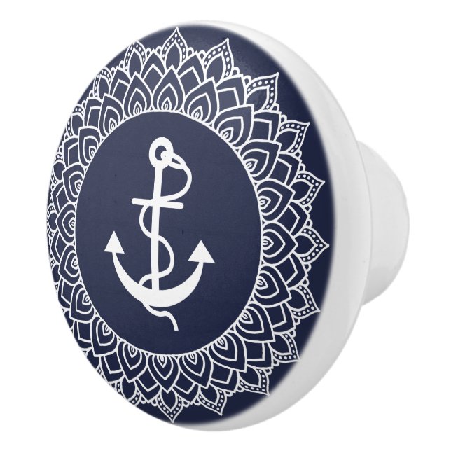White Circle Mandala & Boat Anchor Ceramic Knob (Right)