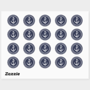 White Circle Mandala & Boat Anchor Classic Round Sticker