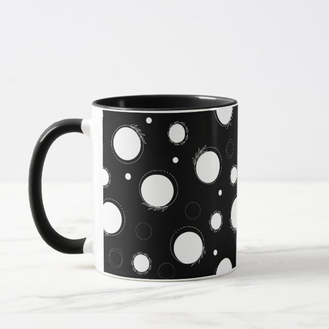 White circles, black backround  mug (Left)