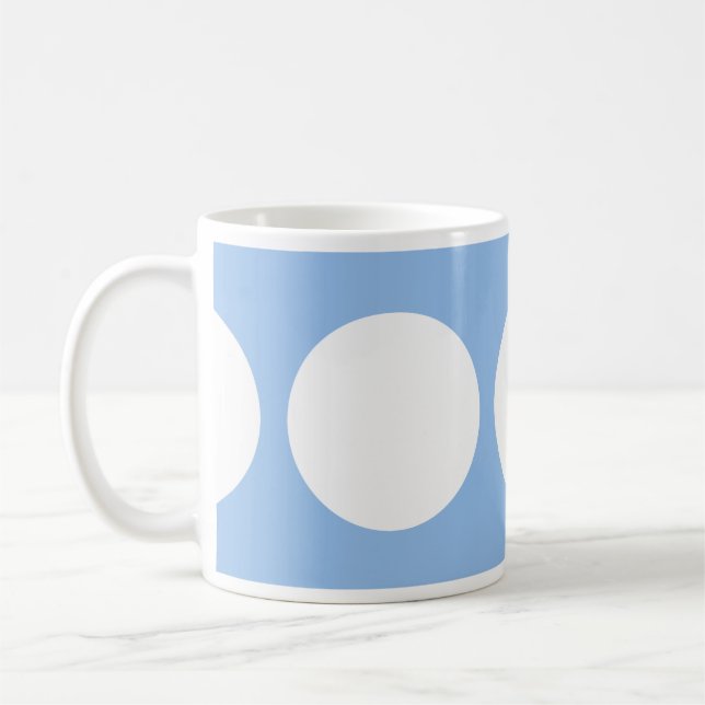White Circles on Light Blue Coffee Mug (Left)