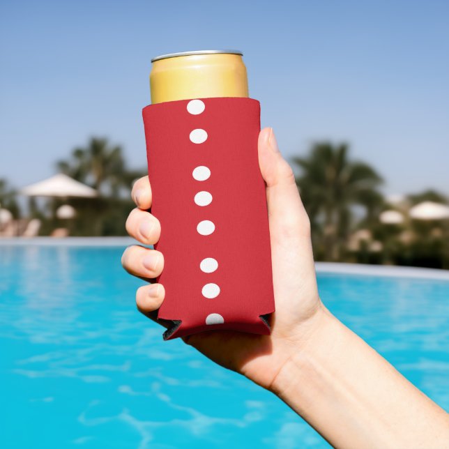 White circles on red seltzer can cooler (In Situ Pool)