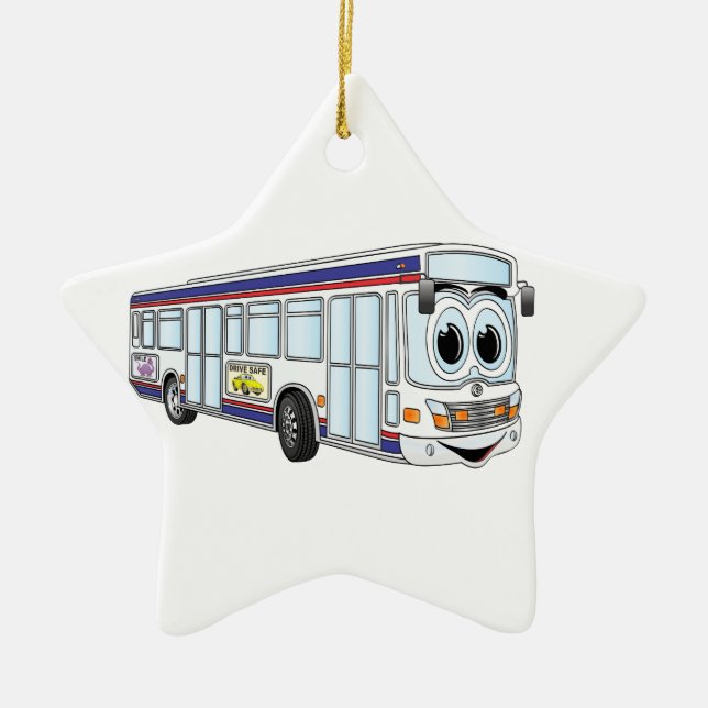 White City Bus Cartoon Ceramic Tree Decoration (Front)