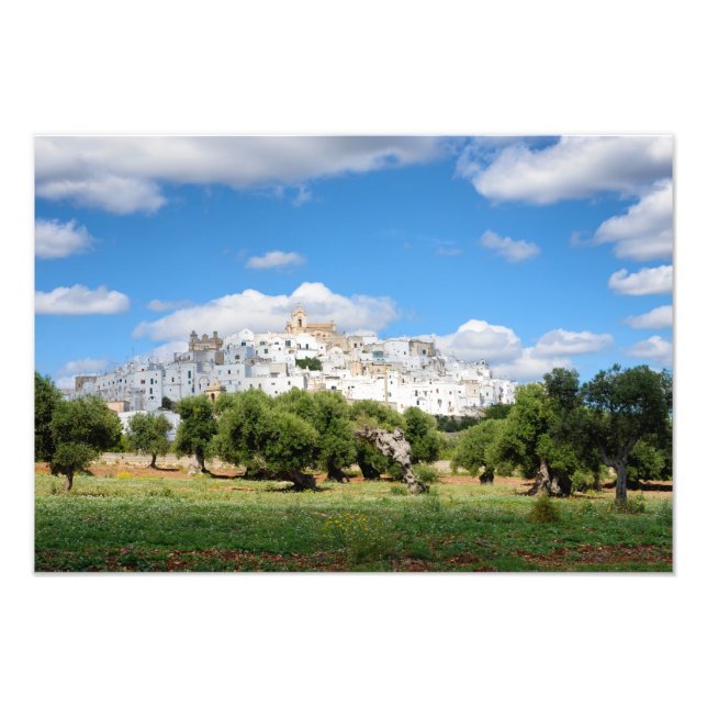 White city Ostuni with olive trees, Puglia print (Front)