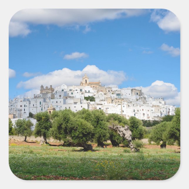 White city Ostuni with olive trees, Puglia sticker (Front)