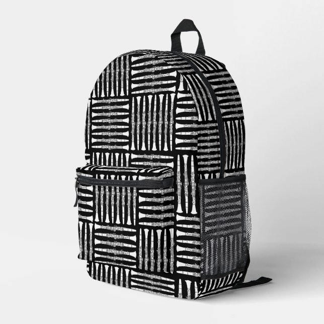 White Clarinet Crosshatch Printed Backpack (Back Corner Right)