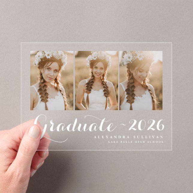 White Class of 2026 Photo Collage Graduation Acrylic Invitations (Insitu (Handheld))