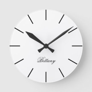 White Classic & Elegant Script Name Round Clock