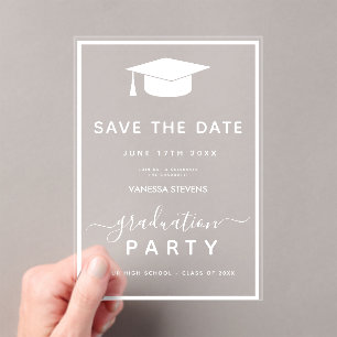  White Classic Graduation Save the Date Acrylic Invitations