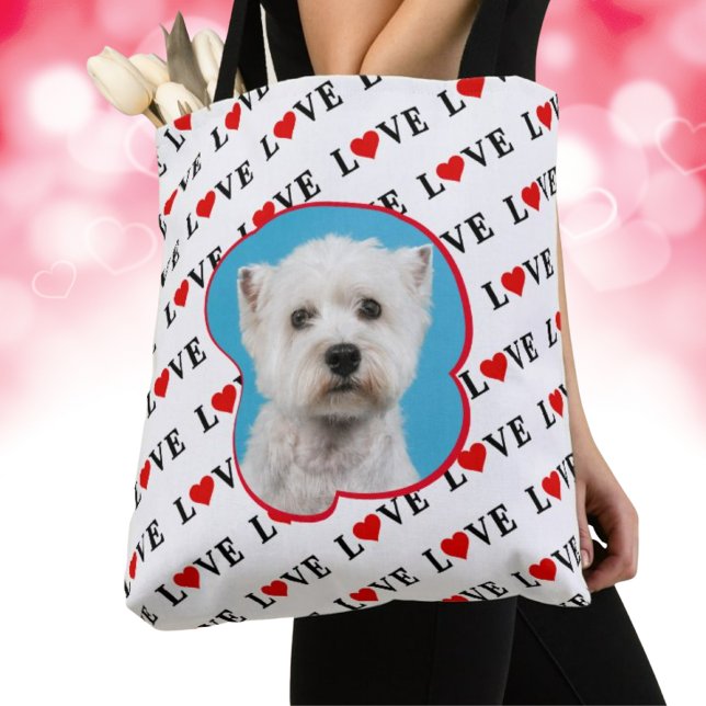 White Classic LOVE Motif Custom Photo Tote Bag (Creator Uploaded)
