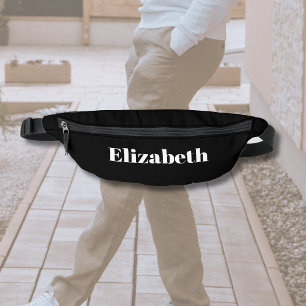White Classic Personalised Name   Black Stylish Bum Bags