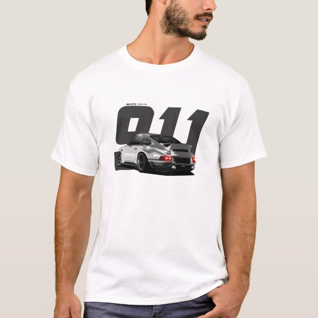 White Classic Retro German Sports Car Singer 911 T-Shirt (Front)