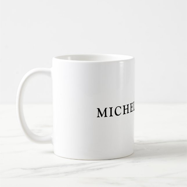White Classical Minimalist Plain Simple Name Coffee Mug (Left)