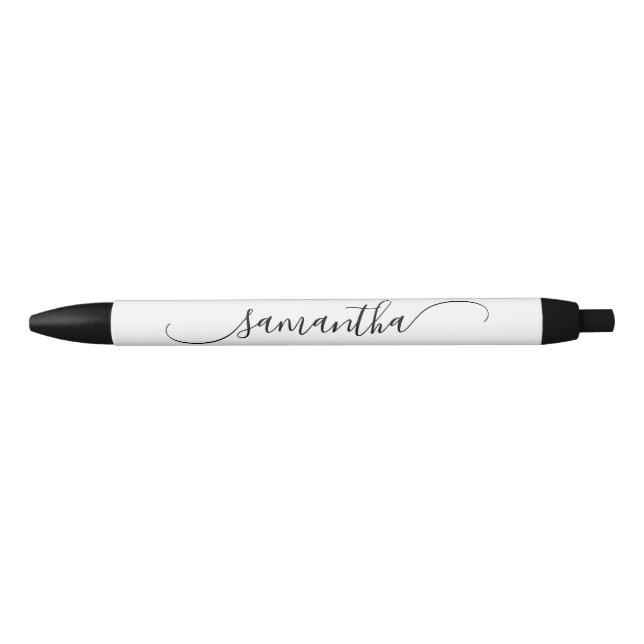White Classy Curved Swash Signature Name Black Ink Pen (Front)