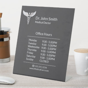 White Clean Detailed Caduceus Medical Opening Hour Pedestal Sign