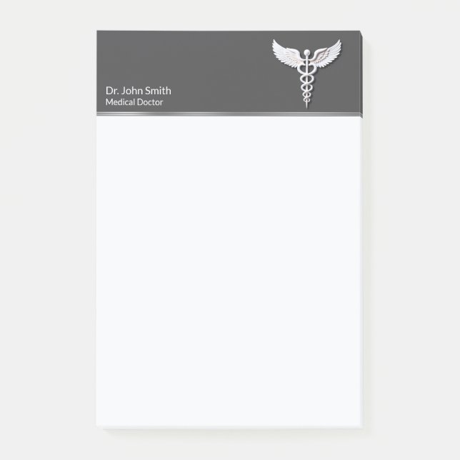 White Clean Detailed Caduceus Warm Grey Medical Post-it Notes (Front)