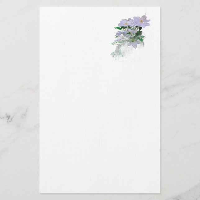 White Clematis Blossoms Stationery (Front)