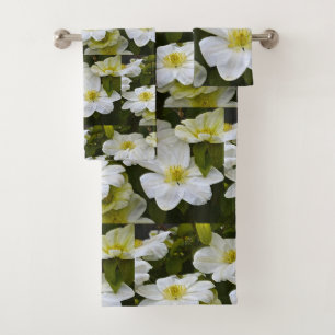 White Clematis Flower Bath Towel Set