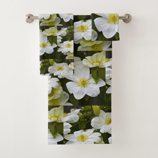 White Clematis Flower Bath Towel Set (Insitu)