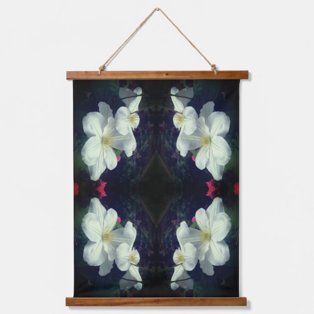 White Clematis Flower Pair Abstract   Hanging Tapestry (Front)