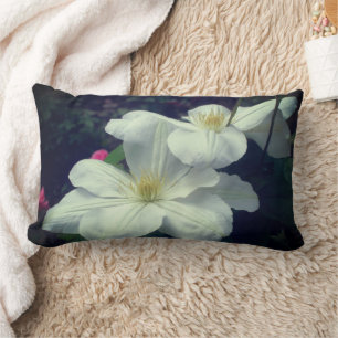 White Clematis Flower Pair Lumbar Cushion