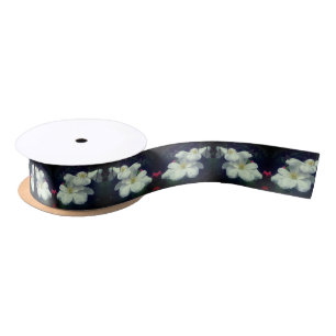 White Clematis Flower Pair Satin Ribbon