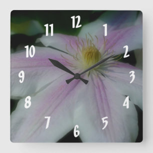 White Clematis Flower Petals Square Wall Clock