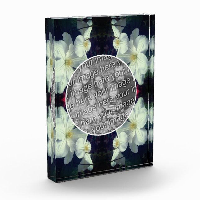 White Clematis Flowers Frame Add Your Own  Photo Block (Left)