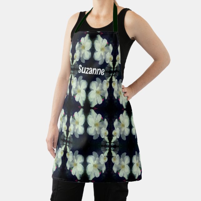 White Clematis Flowers Personalised Apron (Insitu)