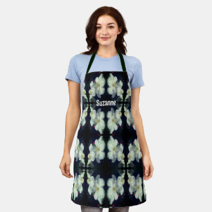 White Clematis Flowers Personalised Apron