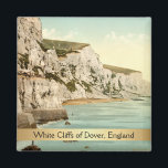 White Cliffs of Dover, Kent, England Magnet<br><div class="desc">Vintage photomechanical print of the White Cliffs of Dover in Kent, England, which was taken towards the end of the 19th century. The beautiful image shows the White Cliffs of Dover along the English coastline, facing the Strait of Dover. The text on the magnet is fully customisable for your own...</div>