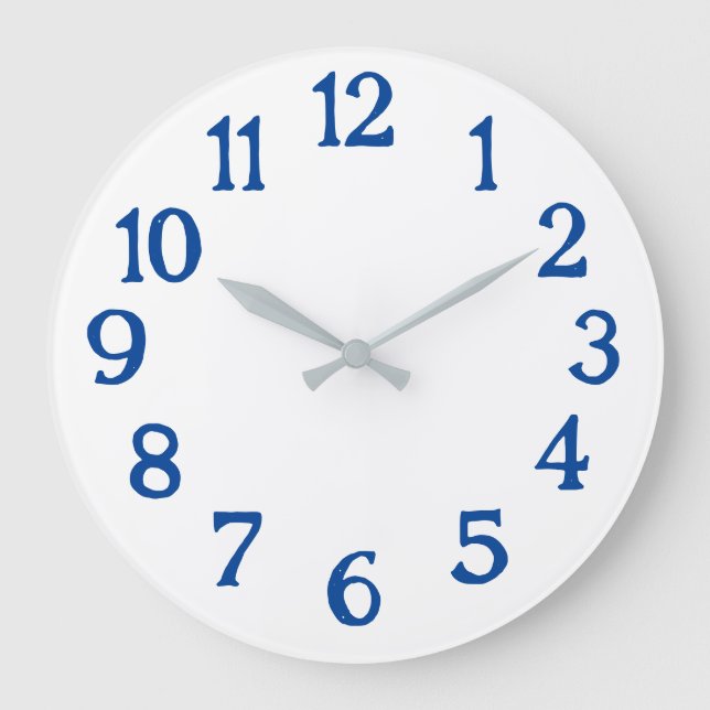 White Clock with Blue Numbers Basic Large Clock (Front)