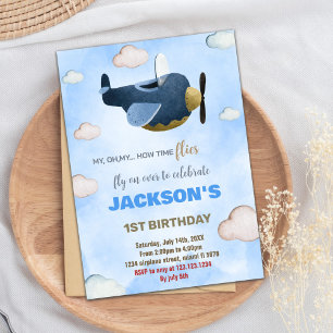 White Cloud Aeroplane Birthday Invitations