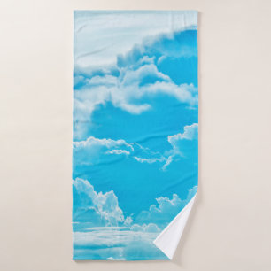 white clouds and bright blue sky background, pano bath towel