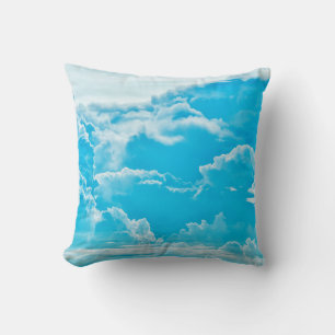 white clouds and bright blue sky background, pano cushion