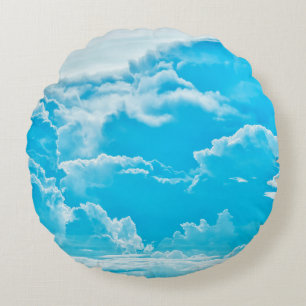 white clouds and bright blue sky background,  pano round cushion
