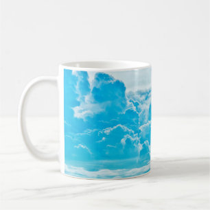 white clouds and bright blue sky background,panora coffee mug