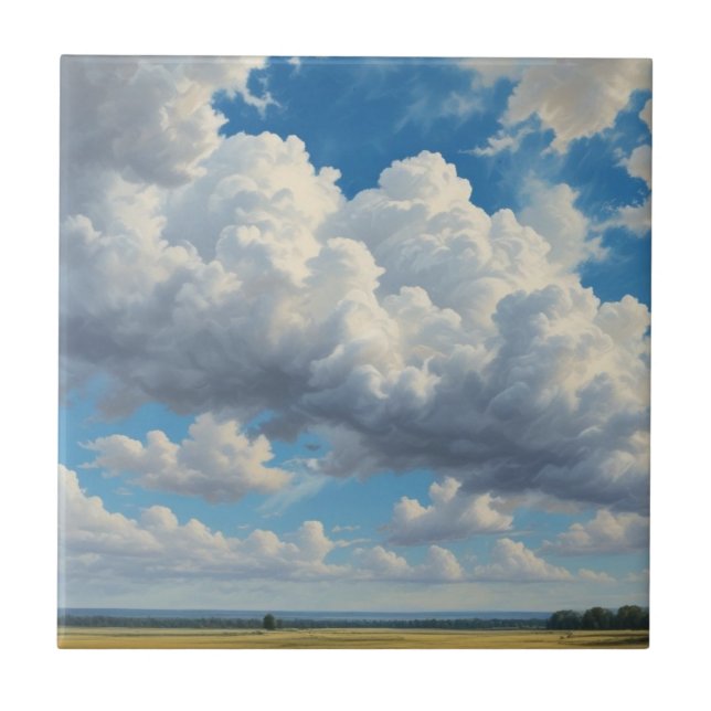 White Clouds and Clear Blue Sky Ceramic Tile (Front)