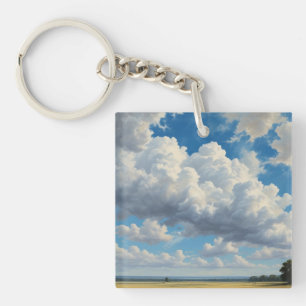 White Clouds and Clear Blue Sky Key Ring