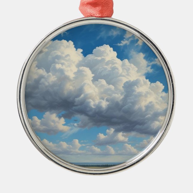 White Clouds and Clear Blue Sky Metal Ornament (Front)
